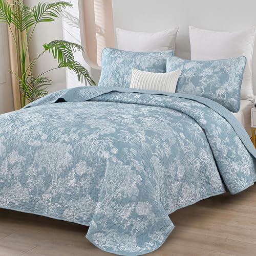 Floral Plants Quilt Set - Light Blue