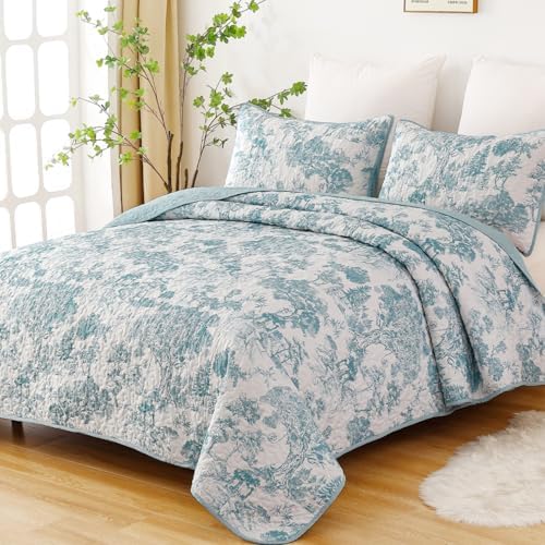 Floral Plants Quilt Set - Light Blue1