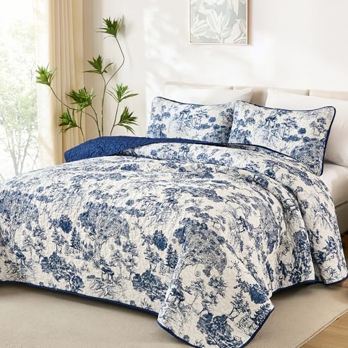 Floral Plants Quilt Set - Navy Blue