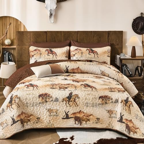 Floral Plants Quilt Set - Ochre Brown