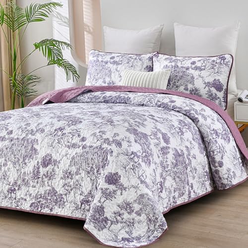 Floral Plants Quilt Set - Purple