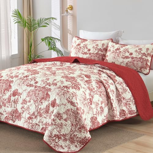 Floral Plants Quilt Set - Red