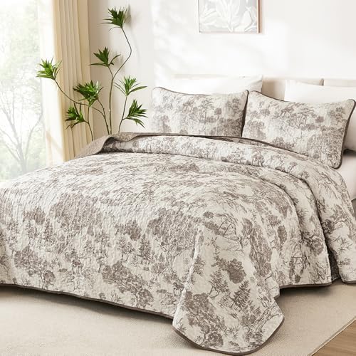 Floral Plants Quilt Set - Taupe Brown