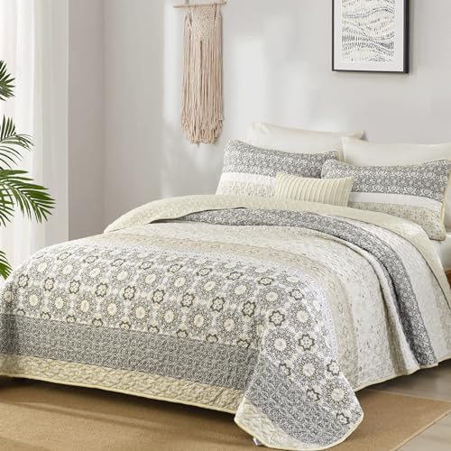 Floral Stripe Quilt Set - Beige