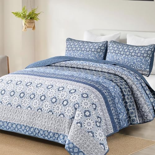 Floral Stripe Quilt Set - Blue
