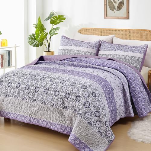 Floral Stripe Quilt Set - Lavender Purple