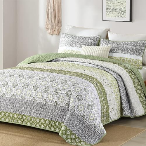 Floral Stripe Quilt Set - Oliver Green