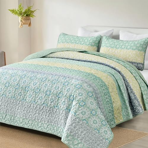 Floral Stripe Quilt Set - Sage Green