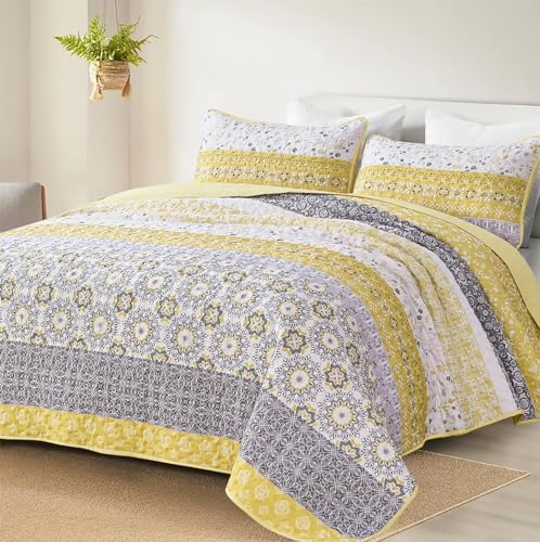 Floral Stripe Quilt Set - Yellow