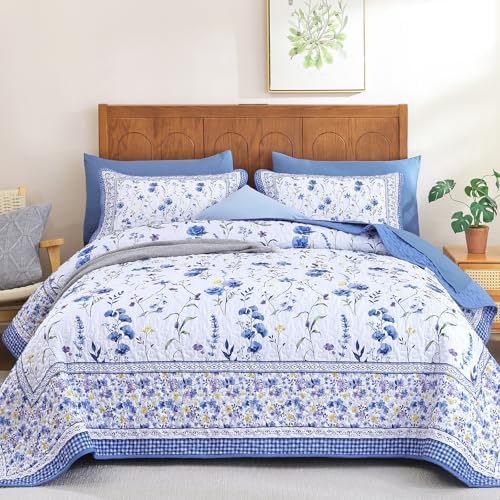 Flower Coverlet Quilt - Blue