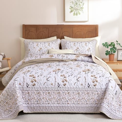 Flower Coverlet Quilt - Brown