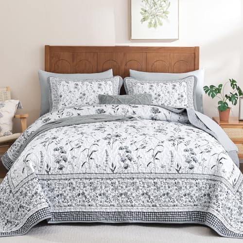 Flower Coverlet Quilt - Grey