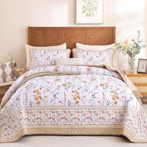 Flower Coverlet Quilt - Light Brown