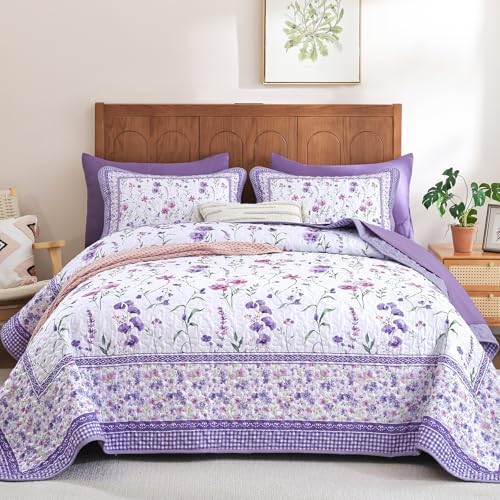 Flower Coverlet Quilt - Purple
