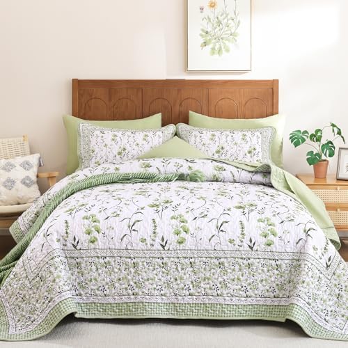 Flower Coverlet Quilt - Sage Green