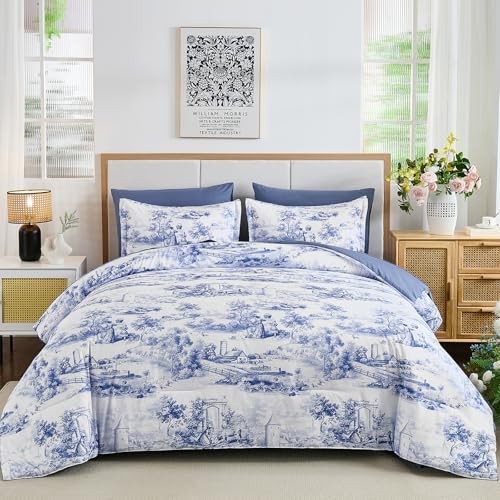French Toile Bed in a Bag - Blue