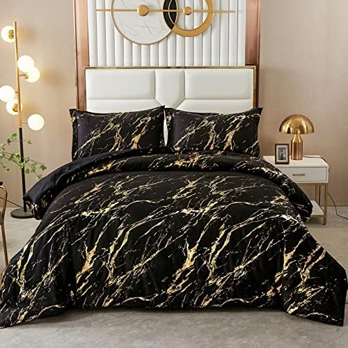 Gold Foil Marble Comforter Set - Black
