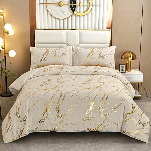 Gold Foil Marble Comforter Set - Khaki
