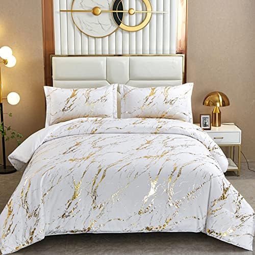 Gold Foil Marble Comforter Set - White