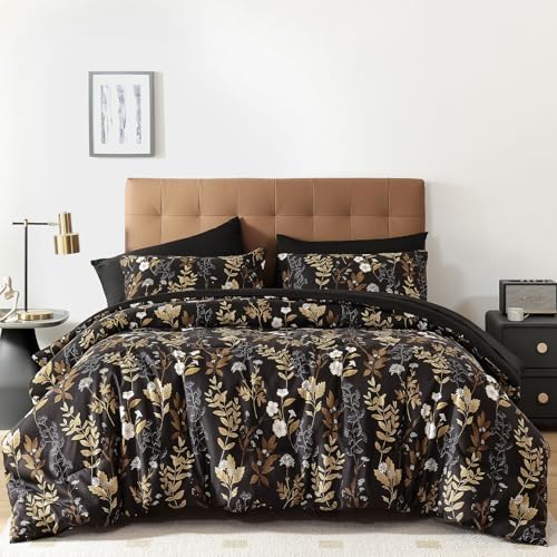 Golden Leaves Comforter Set - Black Gold