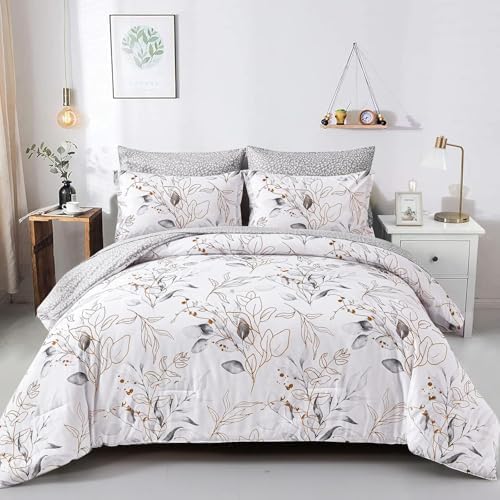 Golden Leaves Comforter Set - Grey