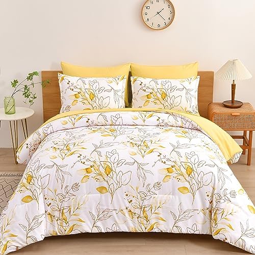 Golden Leaves Comforter Set - White-Yellow