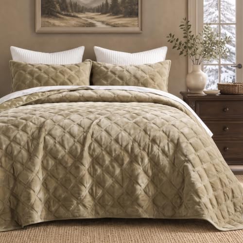 Lattice Diamond Velvet Quilt - Urban Taupe