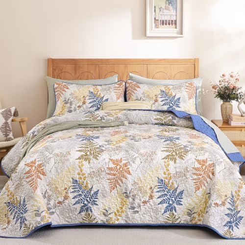 Leaves Pattern Quilt - Blue Orange