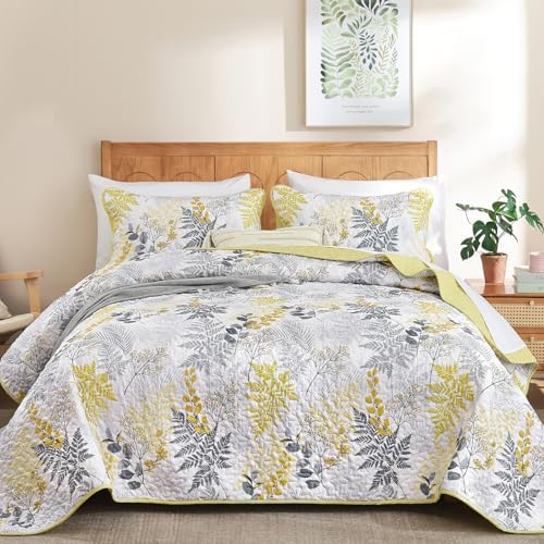 Leaves Pattern Quilt - Yellow-Grey