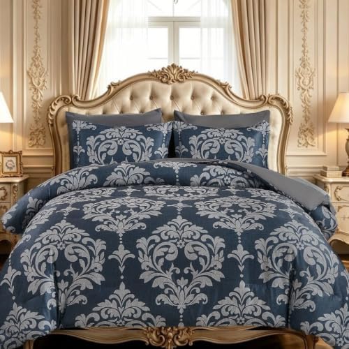 Luxury Boho Damask Bed in a Bag - Grey Blue