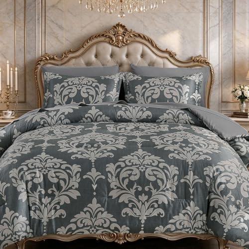 Luxury Boho Damask Bed in a Bag - Grey