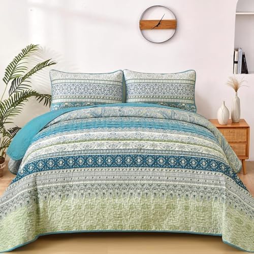 Modern Boho Stripe Quilt - Aqua Blue