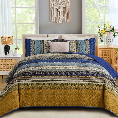 Modern Boho Stripe Quilt - Blue Brown