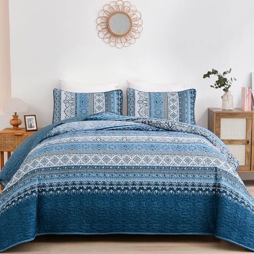 Modern Boho Stripe Quilt - Blue Stripe