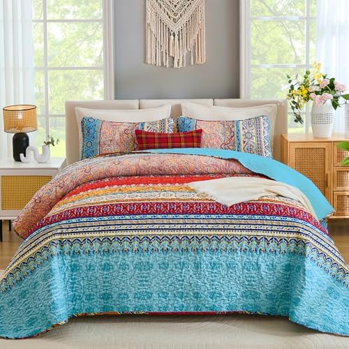 Modern Boho Stripe Quilt - Blue
