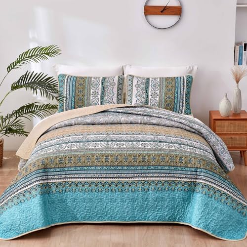 Modern Boho Stripe Quilt - Brown Blue