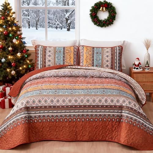 Modern Boho Stripe Quilt - Burnt Orange