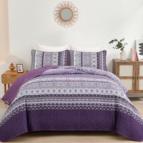 Modern Boho Stripe Quilt - Purple