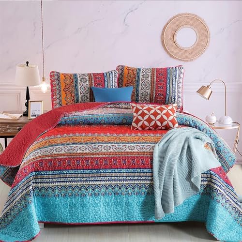 Modern Boho Stripe Quilt - Red