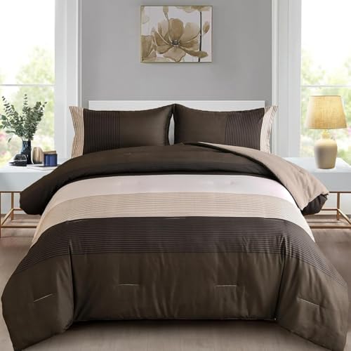 Patchwork Stripe Comforter Set - Brown