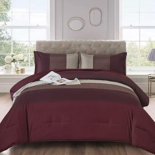 Patchwork Stripe Comforter Set - Burgundy