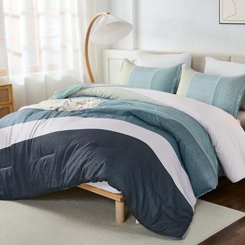 Patchwork Stripe Comforter Set - Dusty Blue