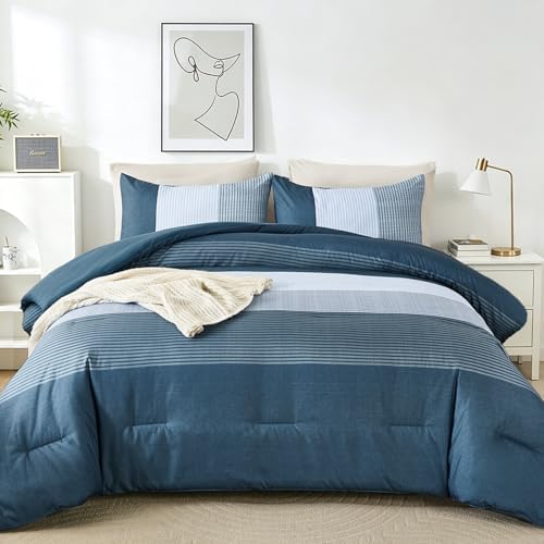 Patchwork Stripe Comforter Set - Haze Blue