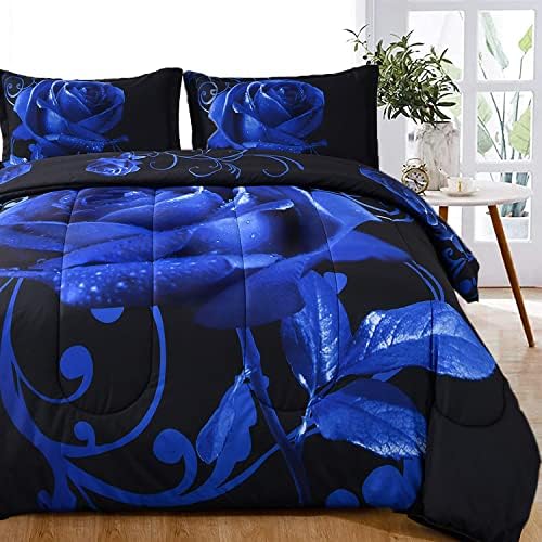 Red Rose Comforter Set - Blue