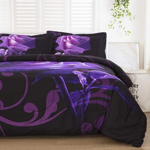 Red Rose Comforter Set - Purple