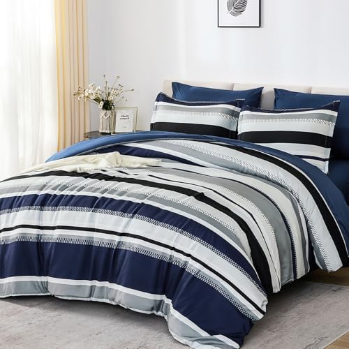 Reversible Stripe Bed in a Bag - Navy Blue