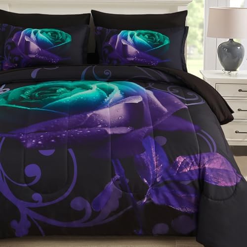 Rose Pattern Bed in a Bag - Teal & Purple