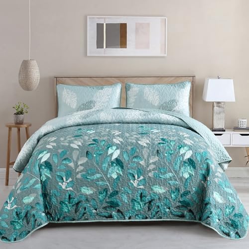 Spring Floral Coverlet Quilt - Aqua