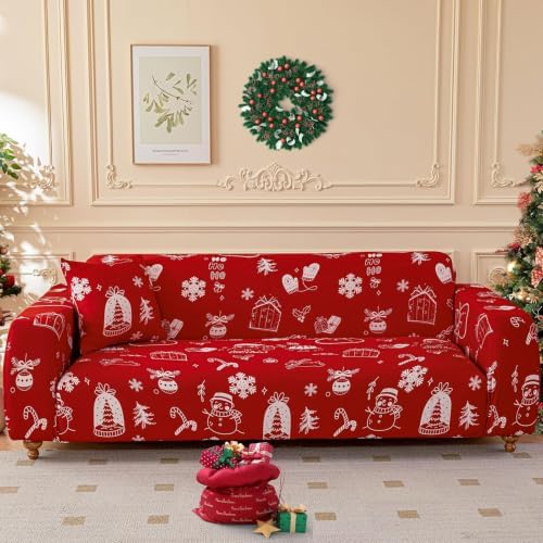 Stretch Sofa Slipcover - Christmas Snowman