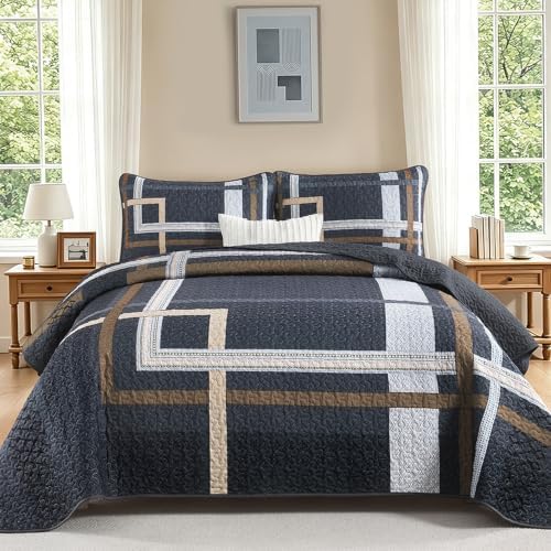 Stripe Bedspread Quilt - Black Grey